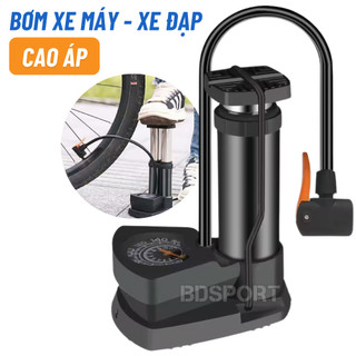 Bơm xe máy xe đạp có đồng hồ đo áp suất, bơm hơi đạp chân đa năng dành cho ô tô xe máy xe đạp