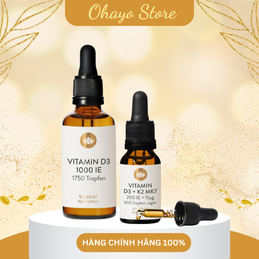 Vitamin D3 K2 Mk7 Sunday Natural 20ml Đức, Bổ Sung Cho Trẻ Từ Sơ Sinh Đến 4 Tuổi, Tăng Hấp Thụ Canxi