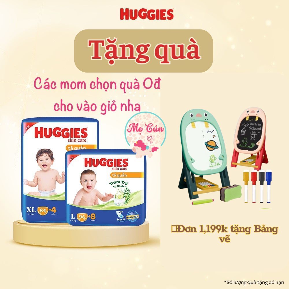 (Mua 4b tặng Bảng vẽ) TÃ QUẦN HUGGIES MEGA JUMBO SKIN CARE M106, L96+8, XL84+4, XXL76+4 Mẫu mới