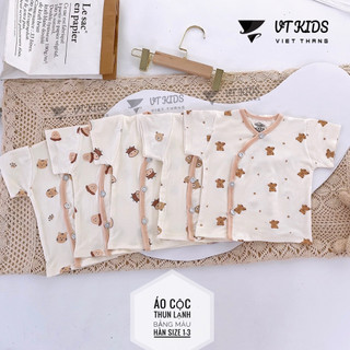 Áo cộc tay chất thun lạnh màu kem in hoạ tiết cho bé 0-9m
