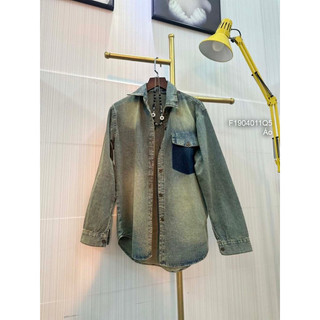 Áo sơ mi jean tay dài phối 1 túi màu, áo sơ mi nữ jean nữ viens store