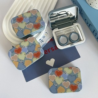 Khay Đựng Lens Họa Tiết Màu Nước Graffiti Hình Trái Tim, Case Đựng 1 Cặp Kính Áp Tròng Kèm Dụng Cụ Đeo Và Ống Chiết Nước