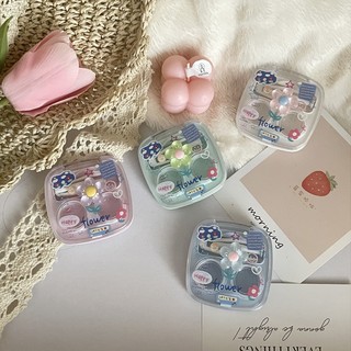 Khay Đựng 2 Đôi Lens Charm Hoa Nổi Nắp Gioăng Cao Su, Case Đựng 2 Đôi Lens Họa Tiết Dễ Thương Kèm Dụng Cụ Đeo