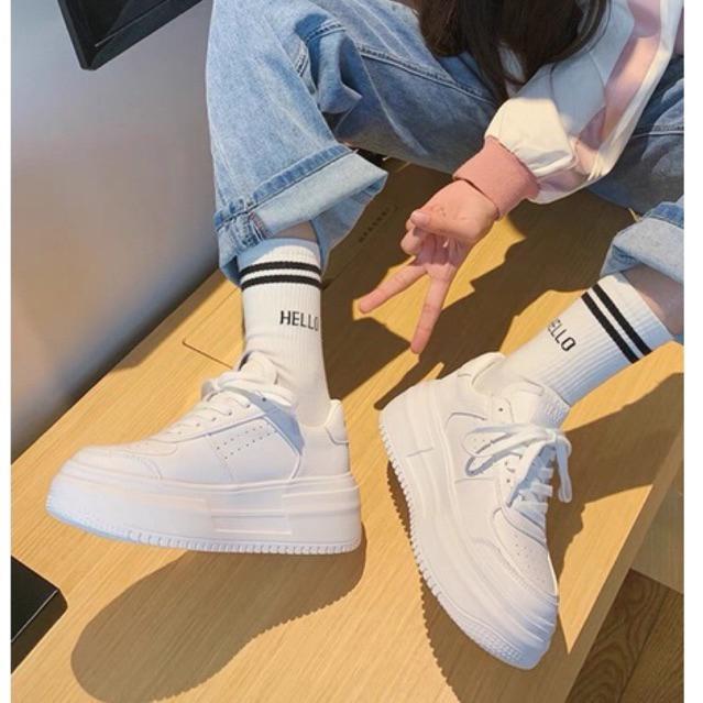 Giày Thể Thao Nữ Độn Đế 5cm Full trắng Cao Cấp