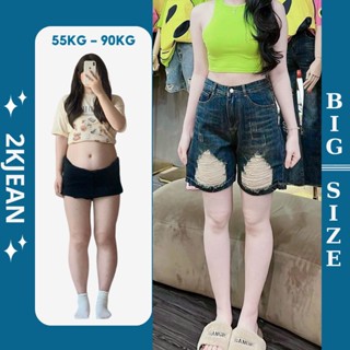 Quần short ngố jean rách nữ bigsize từ 55-85kg, quần lửng rách đùi lưng cao đi biển, đi chơi MS53 2KJean