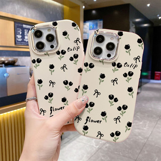 Ốp lưng Iphone XS/11 Pro/12/13 PM/14+/15 Pro/....chống sốc TPU viền bạc kim loại in hình flowers tulip