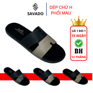  Dép Nam Chữ H Quai Ngang Hai Màu Chất Liệu Da Cao Cấp Dép HM Nam Đi Chơi Đi Học Đi Làm  SVD03  