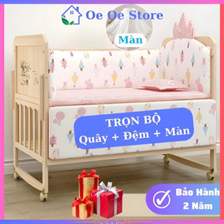 Cũi cho bé 2 tầng TRỌN BỘ ( QUÂY, ĐỆM, MÀN ) Nôi cũi gỗ cho bé đa chức năng chất liệu gỗ thông kích thước 105x60cm