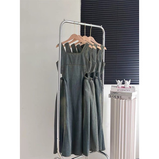 VÁY JEAN  GIẤY 2 DÂY LOANG CUT EO