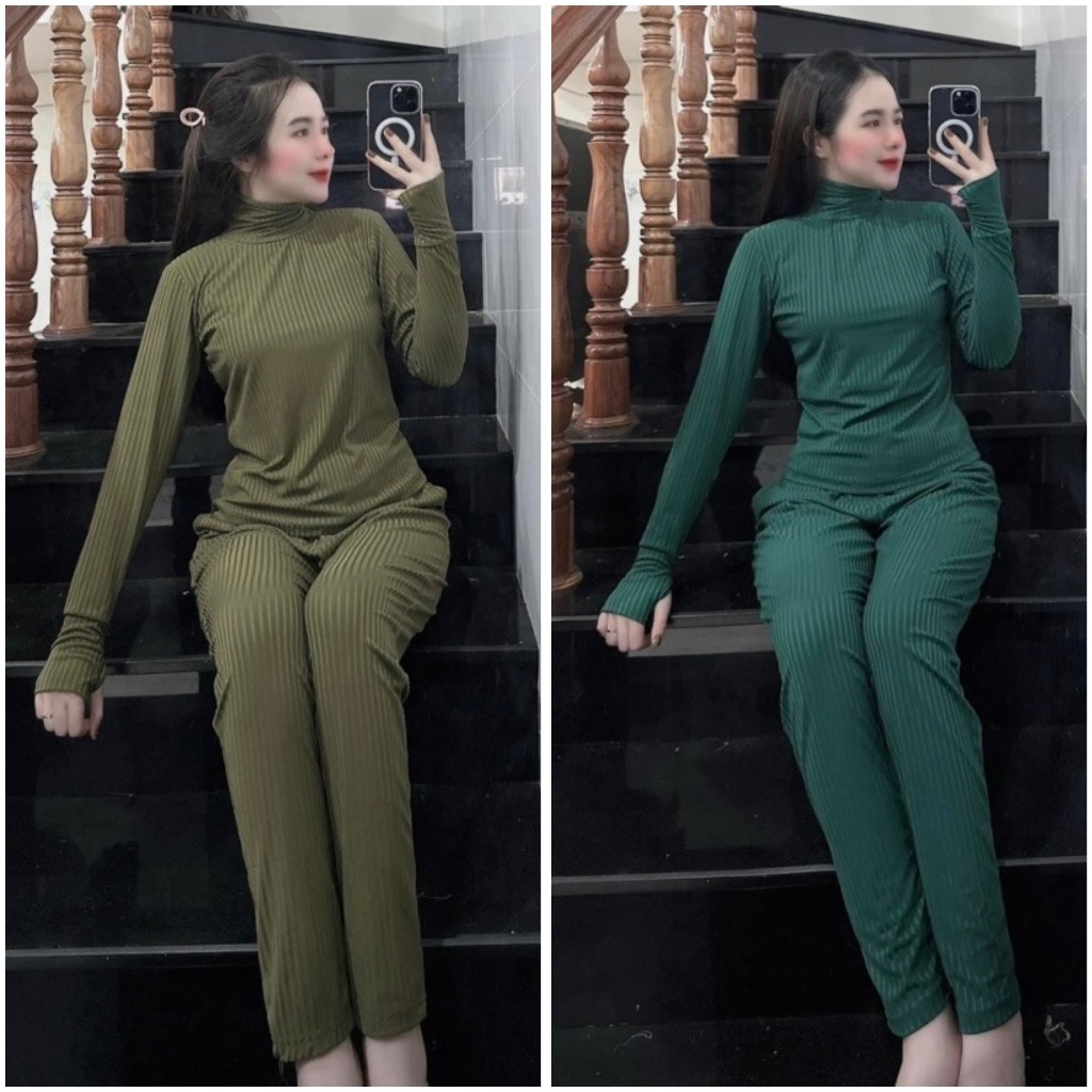 Set bộ ủ kem body cổ cao quần baggy thun gân đũa lạnh siêu mát - T12
