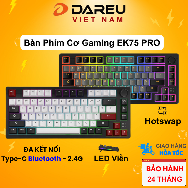 Bàn phím cơ không dây DAREU EK75 PRO BLACK GOLDEN (Hotswap,Pin:3750mAh,Triple Mode,Gasket Mount,RGB) | BigBuy360 - bigbuy360.vn