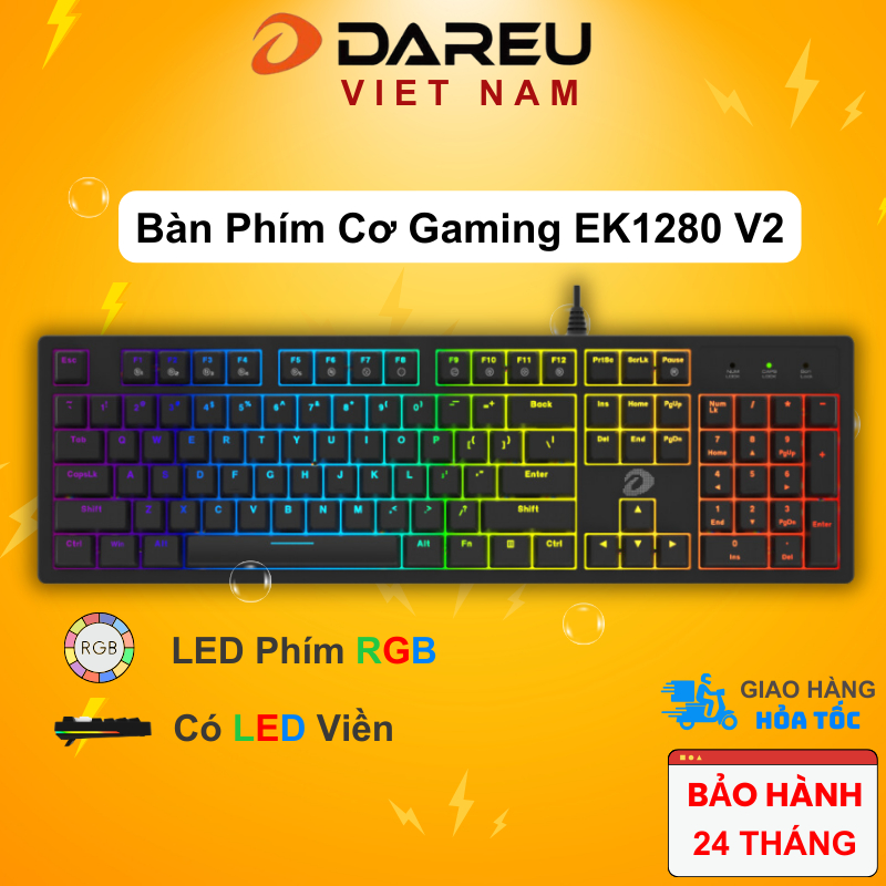 Bàn phím cơ DAREU EK1280 V2 104KEY (RGB, Blue/ Brown/ Red D switch)