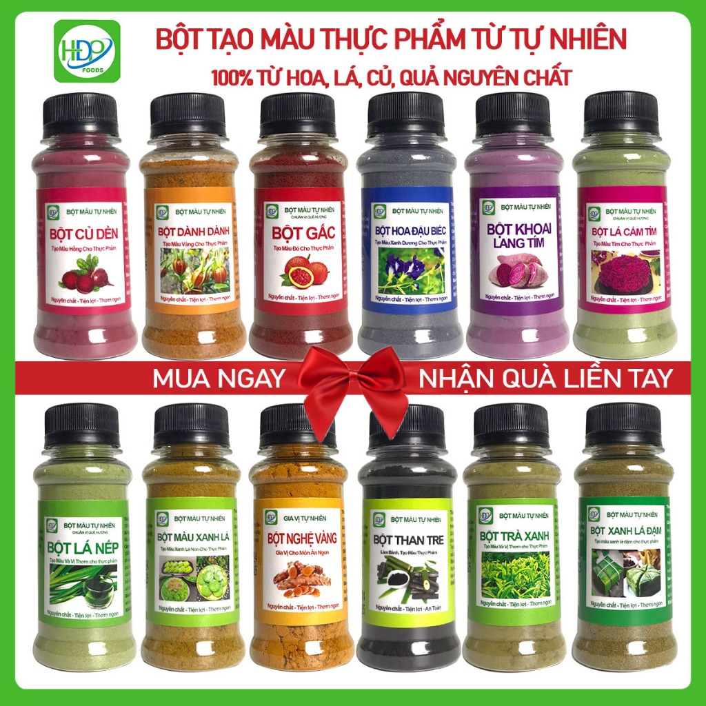Bột Tạo Màu Tự Nhiên HĐP Foods Hũ 30g-50g Cho Thực Phẩm - Màu Thực Phẩm