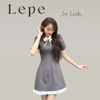LEPE BY LINH - Váy liền tuyết mưa màu xám bo eo dáng xòe thiết kế Serendipity