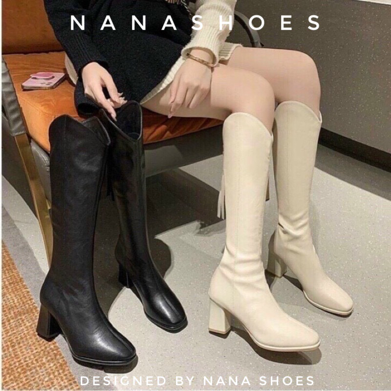 (Freeship )M-H107 Boot nữ mẫu mới viền sóng da lỳ mềm gót cao 7p cao cấp fullbox
