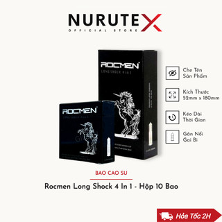 Bao cao su kéo dài thời gian quan hệ ROCMEN LONG SHOCK FEEL 4 IN 1, bcs gân gai, hộp 12 bcs