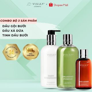 Combo bộ 3 sản phẩm: dầu gội bưởi , dầu xả dừa và tinh dầu xịt bưởi vijully cao cấp - dưỡng tóc dài nhanh, phục hồi tóc