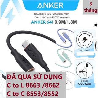[ Đã qua sử dụng] Dây Cáp Sạc Anker C ra L  A8662 / A8663 và A8552 /  A8553  C ra C PowerLine III Flow USED 90%-98%