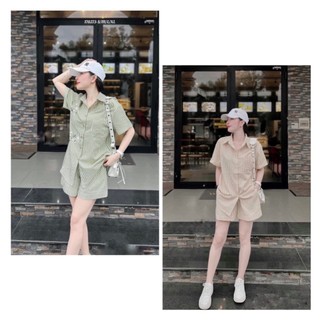 Set bộ kẻ đũi mát mềm mịn trẻ trung năng động dáng suông thoải mái hot nhất hè này