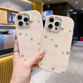 Ốp lưng Iphone XS/11 Pro/12/13 PM/14+/15 Pro/....chống sốc TPU viền bạc kim loại in hình thỏ hồng