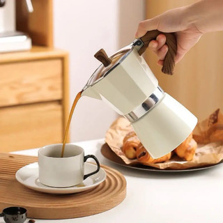Ấm pha cafe moka pot tay cầm vân gỗ - pha cafe espresso phong cách châu âu