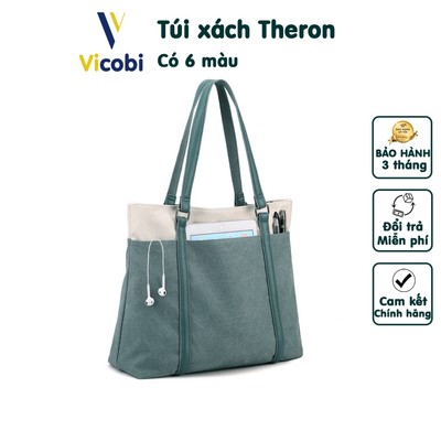 Túi xách nữ vải Canvas dày dặn Vicobi CV5 Theron, đựng vừa laptop 15, 16 inch
