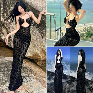 Váy đi biển ren lưới hoa đen sexy (váy ko kèm quần chip và miếng dán ngực)
