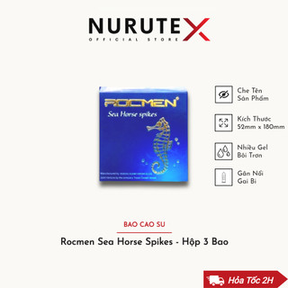 Hộp 3 bao cao su gân gai ROCMEN SEAHORSE Cá Ngựa, xuất xứ Brazil