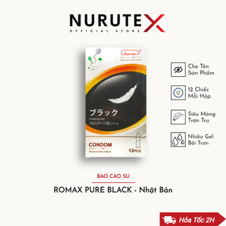 Bao cao su siêu mỏng ROMAX PURE BLACK, hộp 12 bcs, xuất xứ Nhật Bản