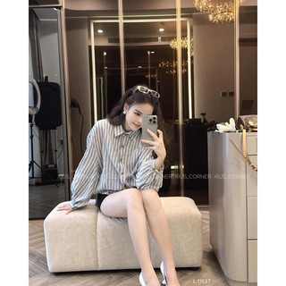 Áo sơ mi kẻ sọc xuất dư xinh xắn - ảnh thật shop chụp
