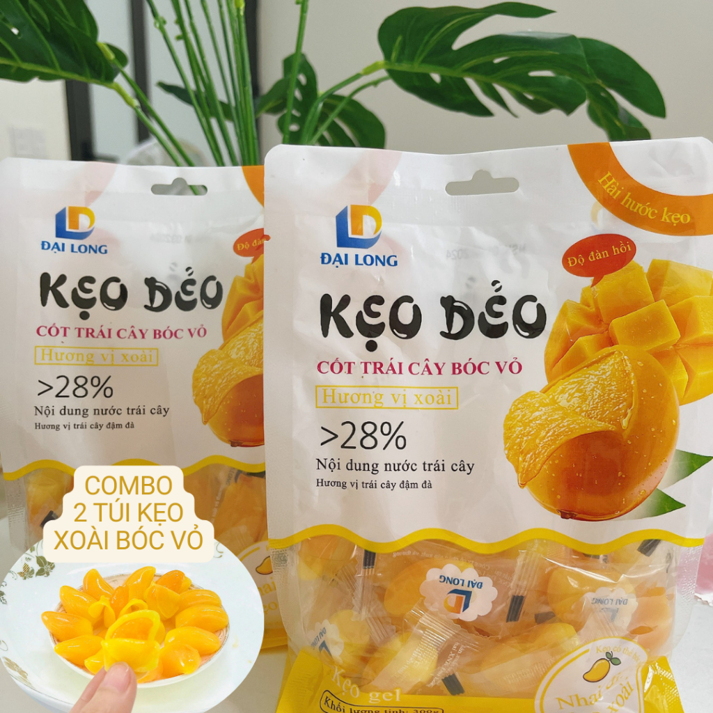 [Combo 2 túi]Kẹo dẻo xoài chín bóc vỏ Đại Long hợp tiệc, liên hoan ăn vặt thơm ngon và bổ dưỡng