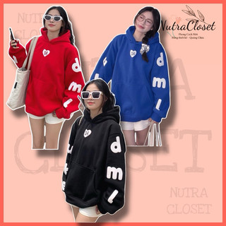 Áo khoác hoodie chui đầu in nổi chữ cái DR form rộng unisex ulzzang nam nữ
