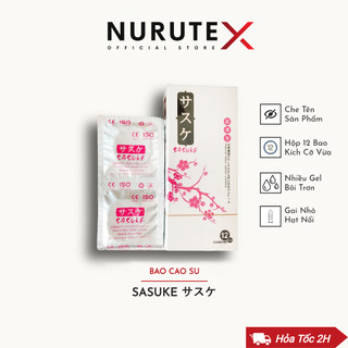 Bao cao su siêu mỏng, gân gai hạt nổi SASUKE Hoa Anh Đào, hộp 12 bcs, xuất xứ Nhật Bản