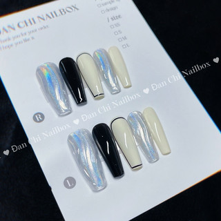 NailBox móng úp thiết kế sẵn Mẫu Đen Mix Tráng Gương Cầu Vồng Vẽ Nổi Siêu Xinh