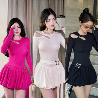Đầm khoét vai tay dài tùng bí