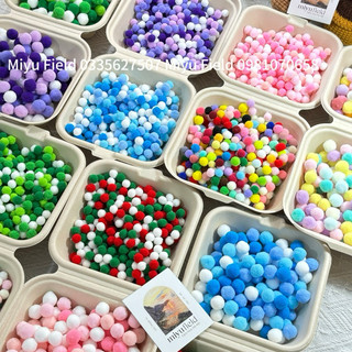 Pom Pom 1cm, 1,5cm set 200,50 hạt bông mềm mịn, nhiều tông màu trang trí quà tặng xinh xắn