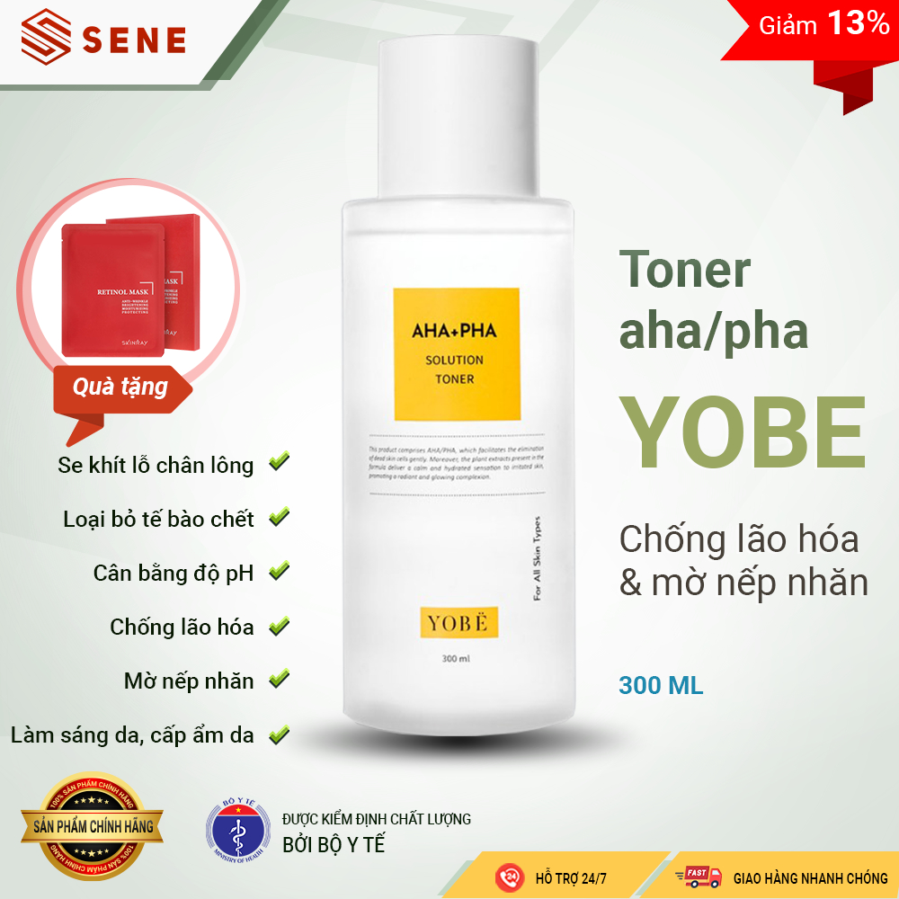 Toner AHA/PHA Yobe cân bằng pH, làm sạch sâu, se khít lỗ chân lông, làm sáng da 300ml - chính hãng