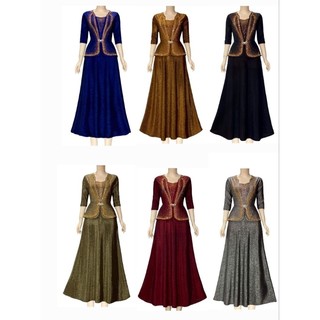 Đầm dạ hội trung niên đi tiệc vải nhũ kim tuyến dáng vest giấu bụng tay lỡ, Đầm dạ hội vest nhũ che bụng tôn dáng