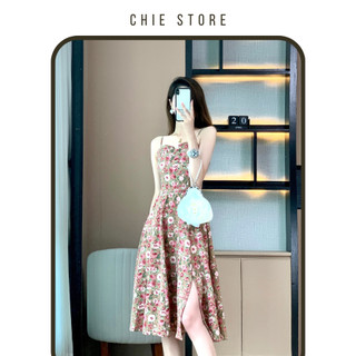 Đầm thiết kế CHIE Rosa dress hai dây hoa chất vải mango