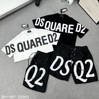 Bộ Cộc Tay Hè DSQ in Họa Tiết Chữ Dsquared2 Ngang Thân, Bộ Quần Áo Hè DSQ Chất Cotton Siêu Mát Hót 2024