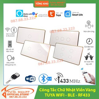 [Hỏa Tốc] Công Tắc Tuya Wifi 1 2 3 4 Nút Ấn Chữ Nhật Viền Vàng Điều Khiển Từ Xa Trên Điện Thoại Qua App Tuya Smart