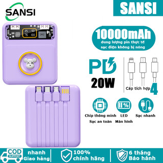 Sạc dự phòng mini 10000mAh Powerbank tích hợp 4 dây sử dụng cho điện thoại di động có màn hình LED