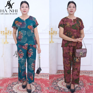 Đồ bộ nữ trung niên cho mẹ chất lụa Hàn Châu tay cộc quần dài tặng mẹ tặng bà mặc mùa hè mặc thu Hà Nhi Shop