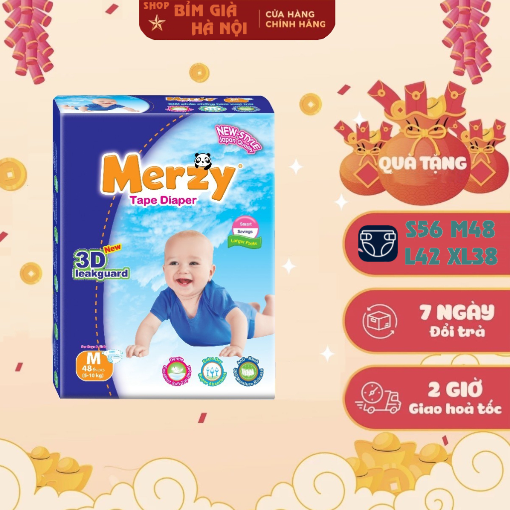 Bỉm Merzy, Tã dán MERZY S56/M48/L42/XL38. Tã dán trẻ em Merzy siêu thấm, chống hăm,không mùi #bỉm merzy #merzy #tã merzy