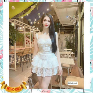 Set áo dây cúp ngực ren chân váy xoè tầng tiểu thư