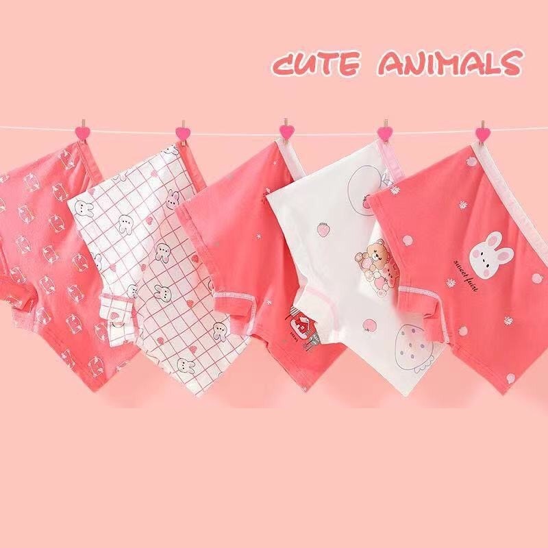 Quần chip đùi bé gái, quần lót trẻ em cotton cao cấp đáy lót thông hơi hình thỏ đỏ trắng