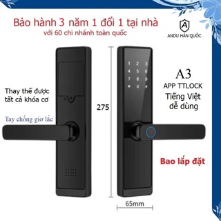 Andu smart life a3 khoá vân tay cao cấp cửa gỗ, thép, sắt, nhựa, nhôm, nhựa. app tiếng việt