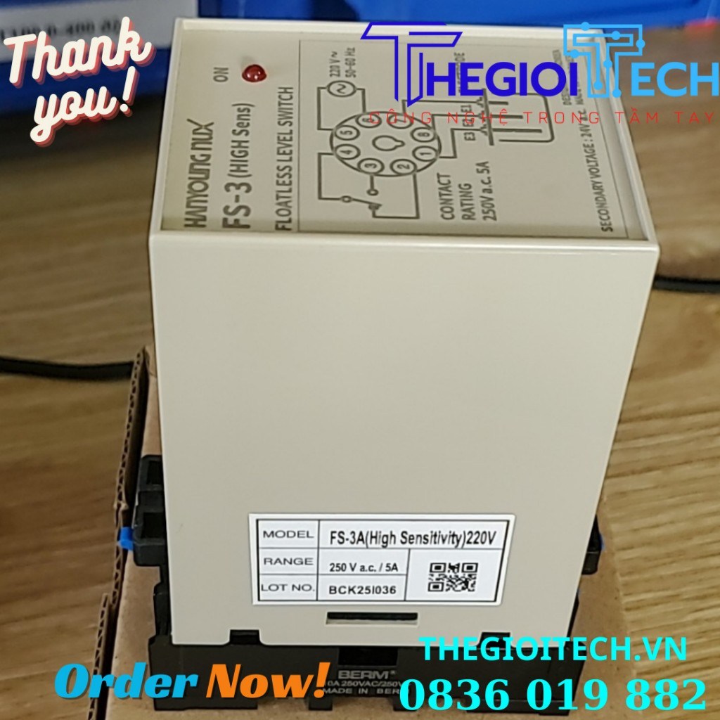 1 Bộ gồm Rờ le mực nước FS3A kèm đế BIZ-08 Hanyoung Nux Hàn Quốc - Hanyoung