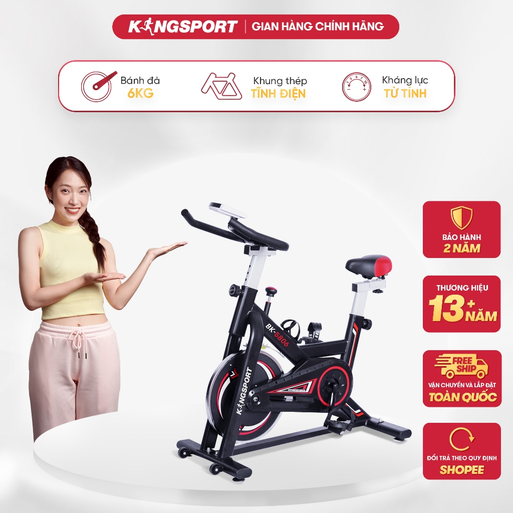 Xe đạp tập thể dục tại nhà Kingsport BK-5806 tải trọng tối đa 150kg, tích hợp đồng hồ thông minh đo các thông số khi tập