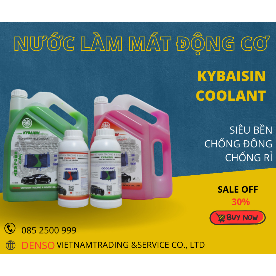 Nước làm mát động cơ ô tô KYBAISIN - Dung tích 4L - XANH - ĐỎ